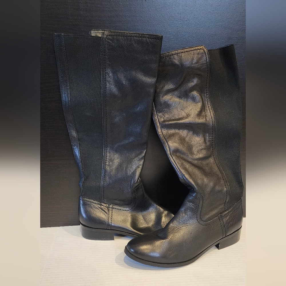 ALDO Black Leather Knee High Boots Size 8 / EU 38.5 Stretch Back Zip